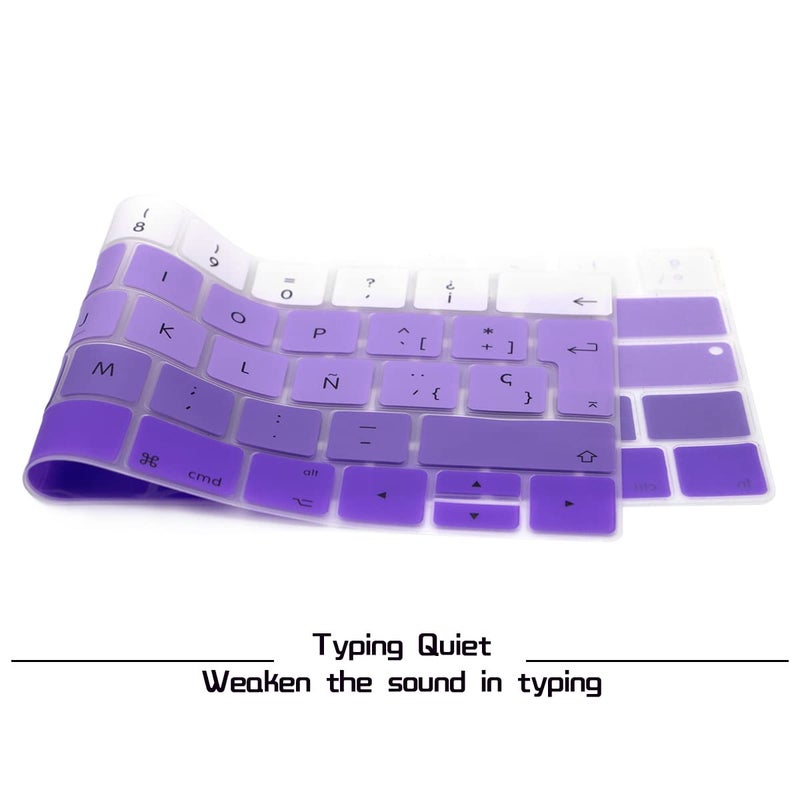 HRH Spanish Language Silicone Keyboard Cover Compatible for MacBook Pro with Touch Bar 13 Inch and 15 Inch (A2159/A1989/A1706,A1990/A1707) 2019 2018 2016 2017 Release European Version,Ombre Purple - Image 2